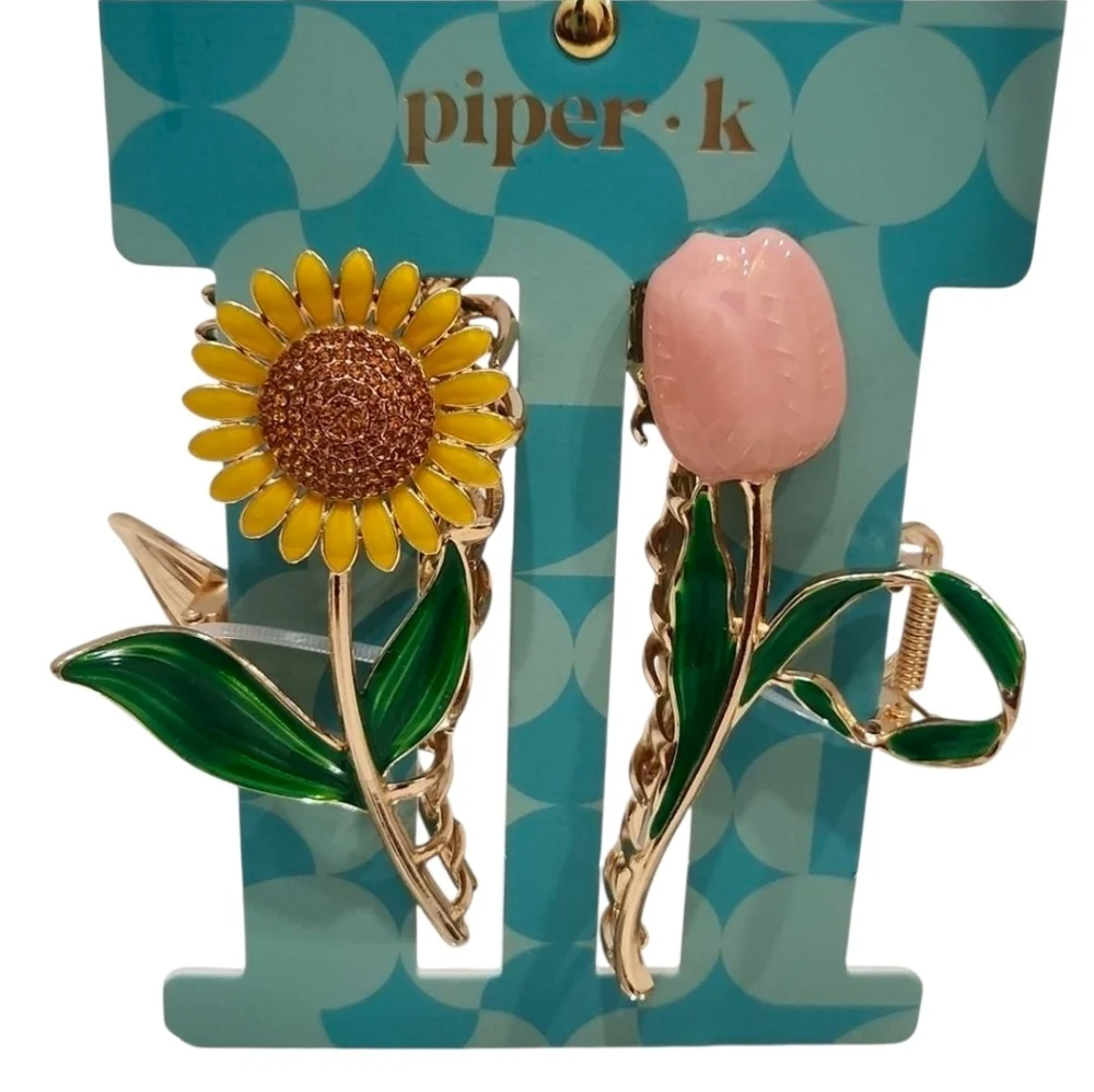 💛▪️ Piper K▪️ gorgeous metal floral hair claw clips set of 2